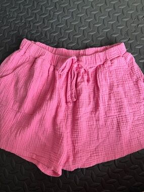 SHEIN Hot Pink Gauze High-Waist Drawstring Shorts
